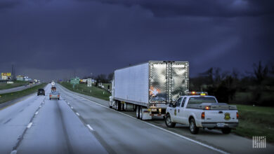 Truck pulled over by police.